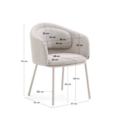 Lot de 4 chaises Idaira en tissu chenille épais et pieds en acier beige Kave Home