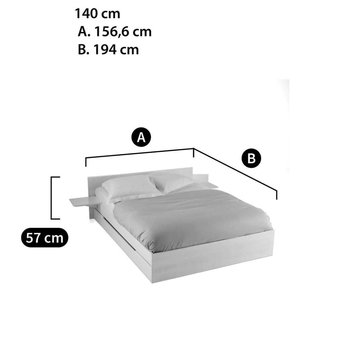 Lit avec sommier 140x190cm, tiroir et tablettes, Crawley La Redoute Interieurs