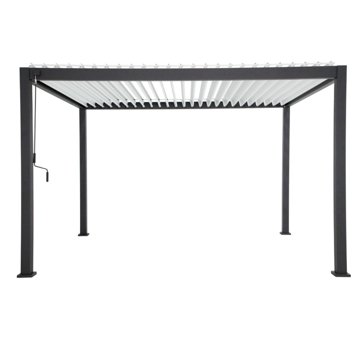 Pergola bioclimatique autoportante Prima Leroy Merlin, aluminium gris anthracite 12m² avec Store déroulant gris anthracite 3.7X2.36