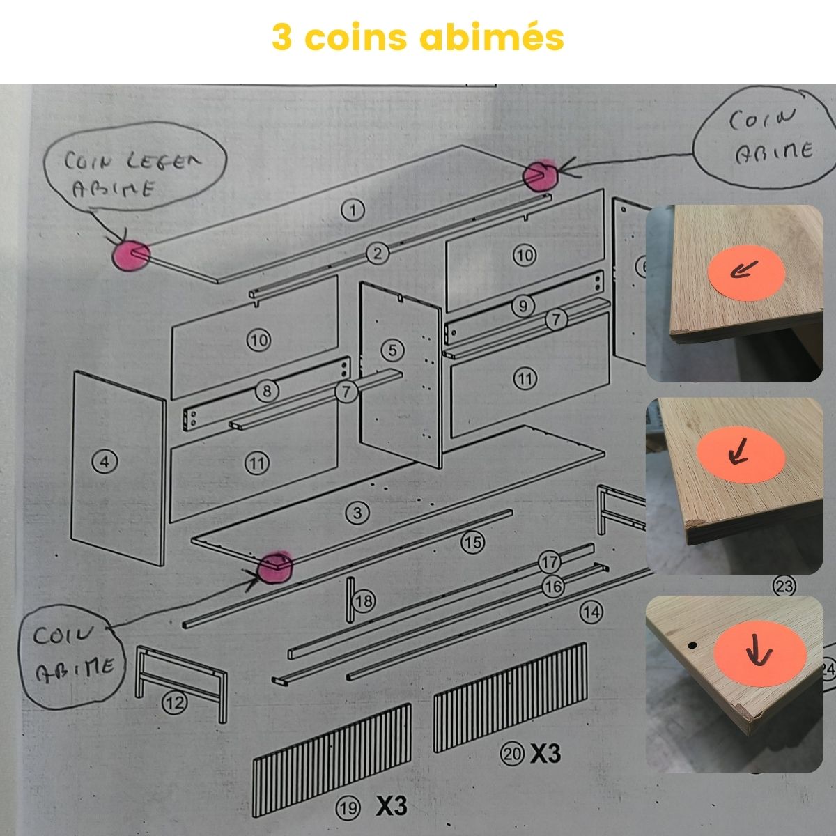 Commode 6 tiroirs Drawer en bois L157.9cm : Couleur - Bois clair- Léger défaut