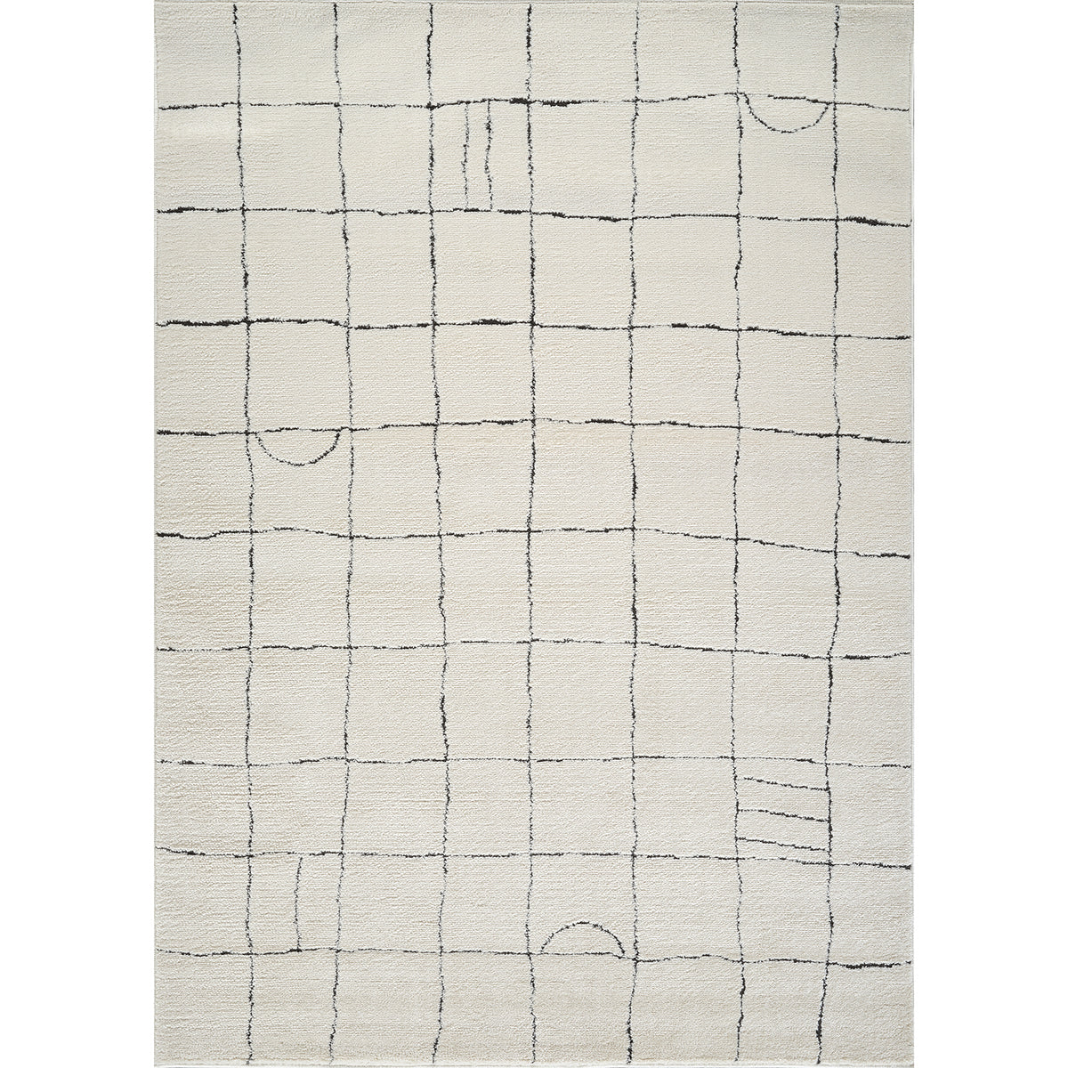 Tapis SURYA Inchon scandinave, motif quadrillage de lignes anthracite sur fond crème, vue 2