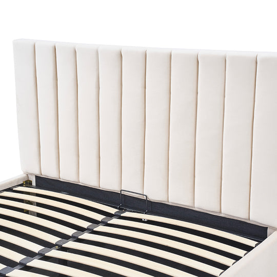 Lit coffre Giulia en velours beige