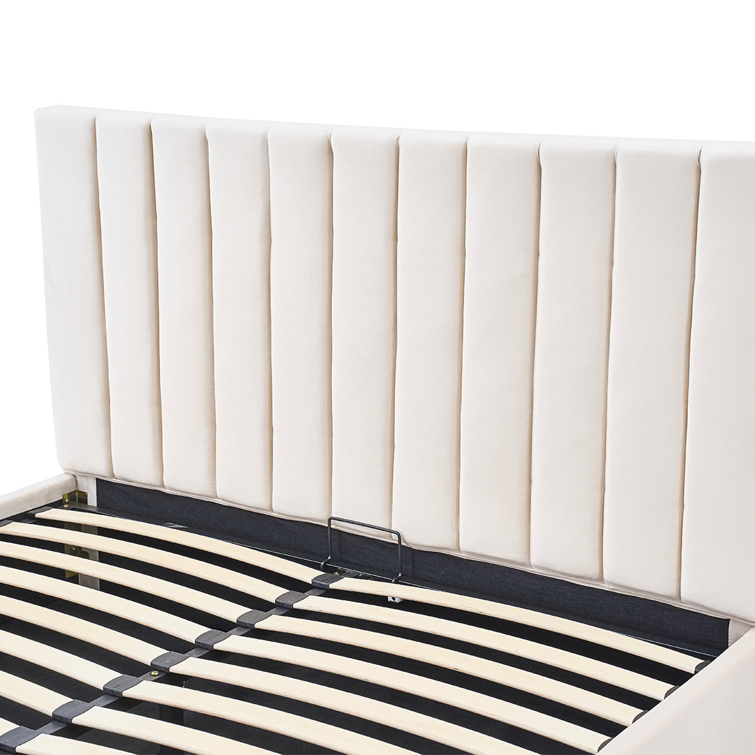 Lit coffre Giulia en velours beige