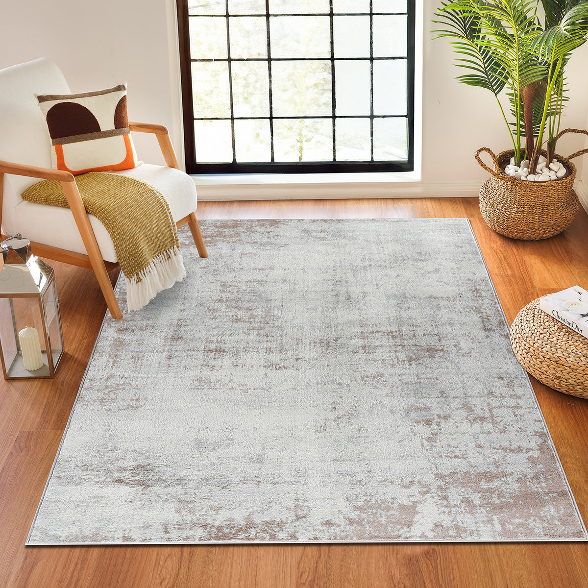 Tapis SURYA Wamba moderne, motif abstrait délavé gris clair et beige