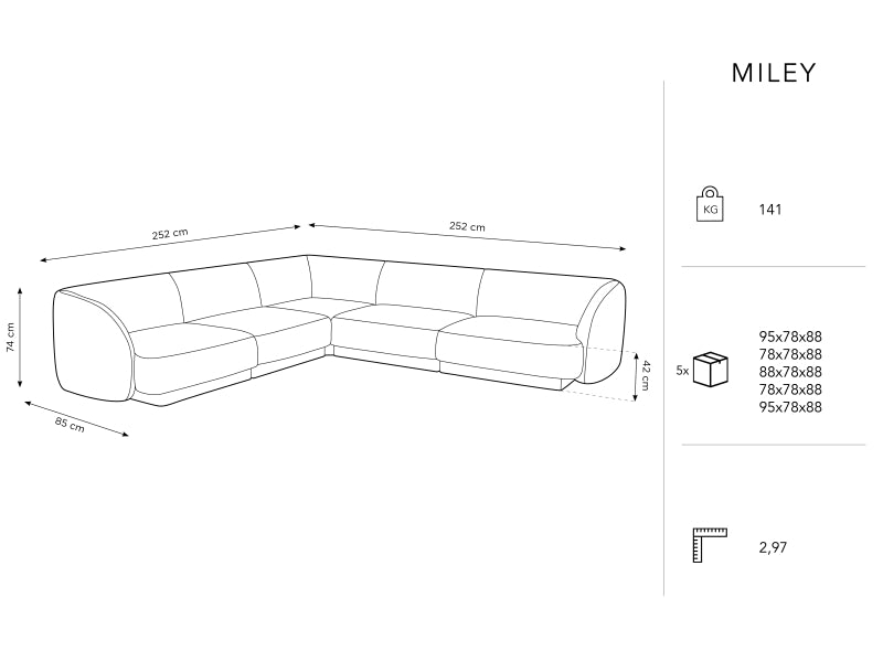 Canapé d'angle reversible 5 places MILEY Micadoni noir
