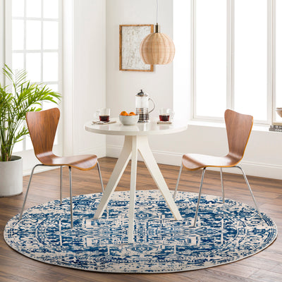 Tapis Rond Vintage Oriental Bleu/Blanc Rond Syracusa