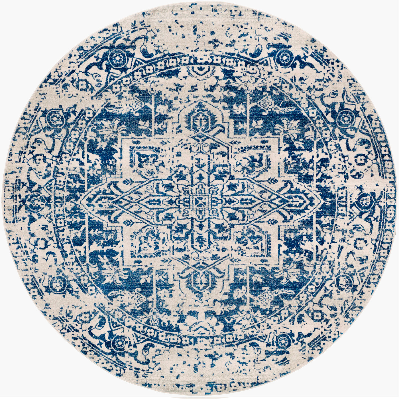 Tapis Rond Vintage Oriental Bleu/Blanc Rond Syracusa