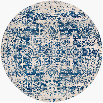 Tapis Rond Vintage Oriental Bleu/Blanc Rond Syracusa