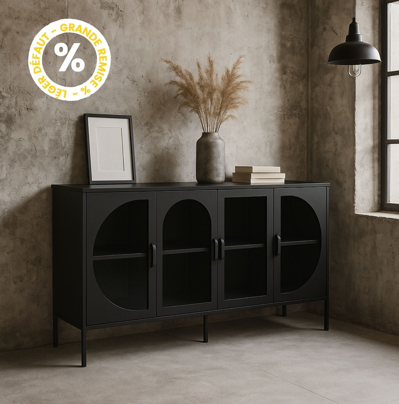 Buffet ZIO 4 portes en métal noir L160cm DRAWER