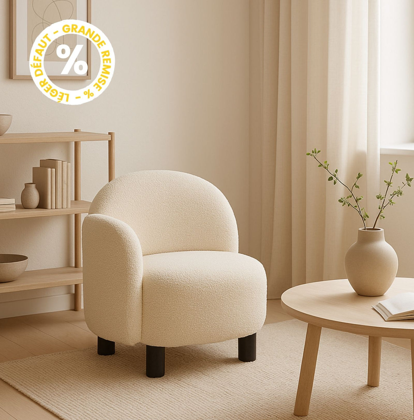 Fauteuil HONOLULU accoudoir gauche en tissu bouclette Drawer- Léger défaut