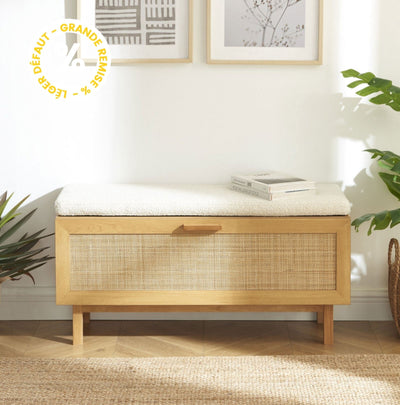 Banc d'entrée DRAWER avec rangement chaussures en bois et cannage L100cm