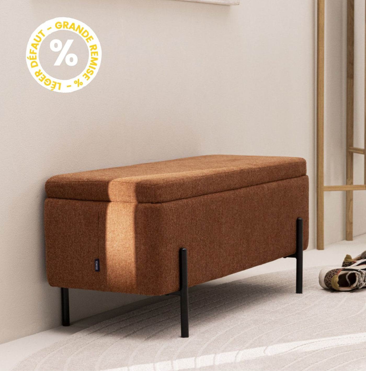 Banc coffre DRAWER en tissu et métal L100cm