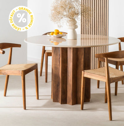 Table à manger DRAWER 4 personnes ronde en marbre et bois massif