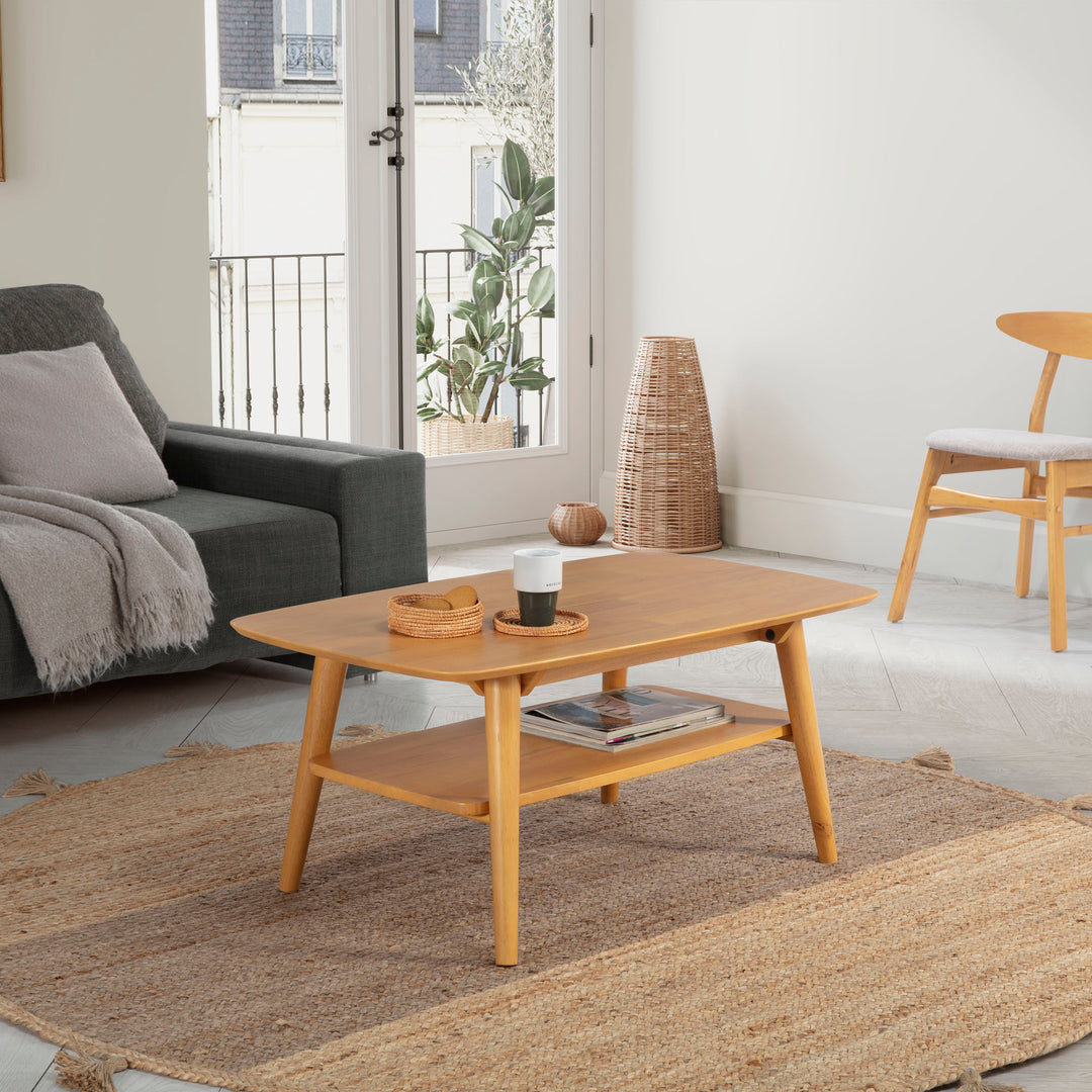 Table basse rectangulaire, bois massif couleur chêne, 100 cm longueur