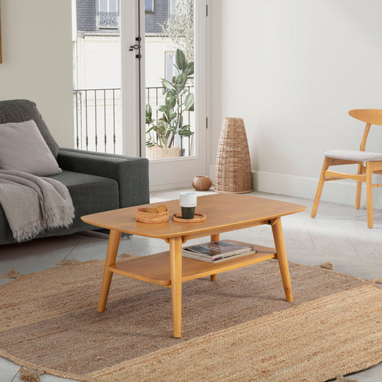 Table basse rectangulaire, bois massif couleur chêne, 100 cm longueur