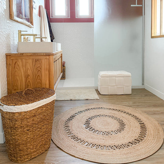 Tapis rond Nordlys en jute naturelle tissée marron 180 x 180 cm RUNE