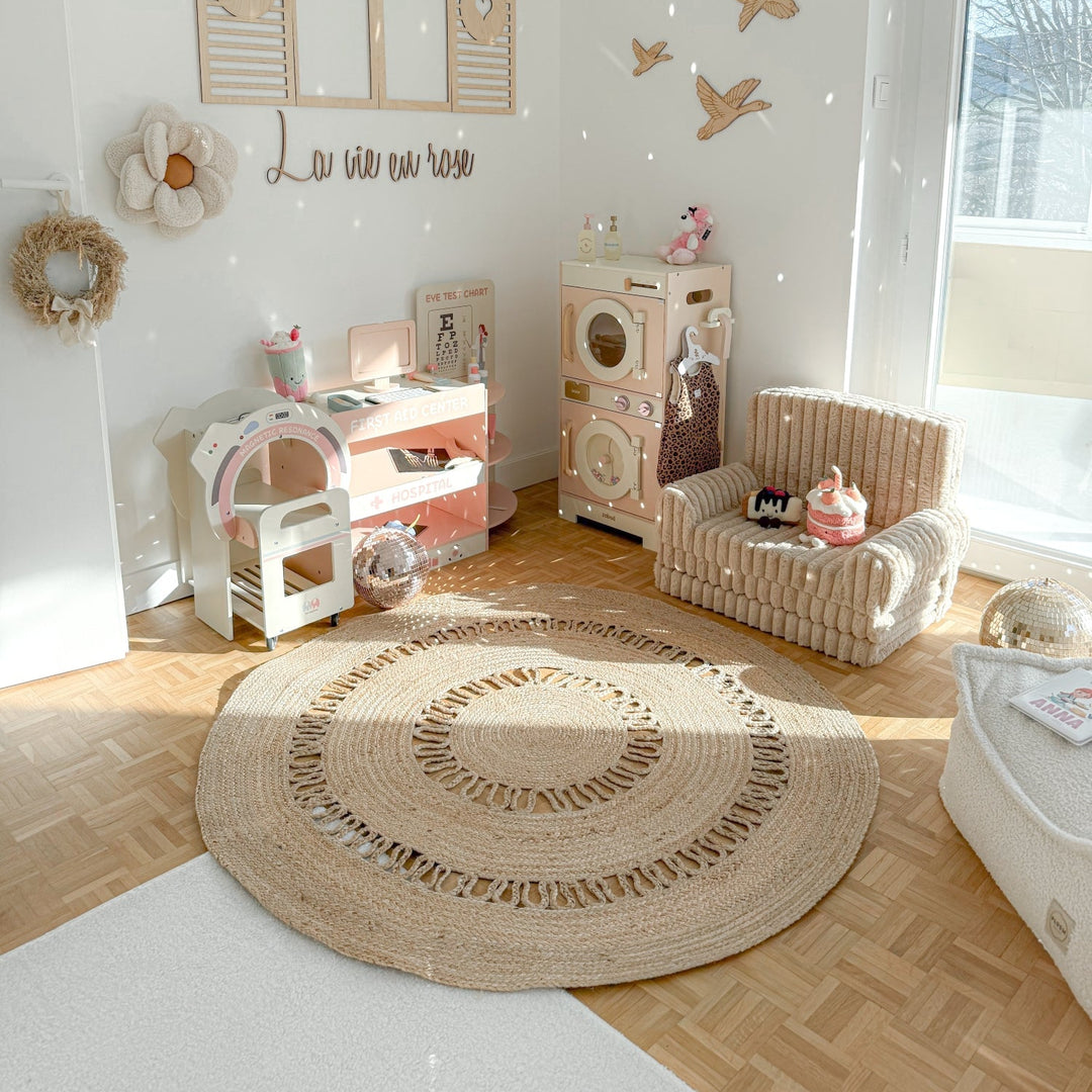 Tapis rond Nordlys en jute naturelle tissée marron 180 x 180 cm RUNE