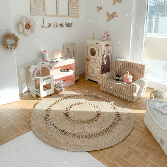Tapis rond Nordlys en jute naturelle tissée marron 180 x 180 cm RUNE