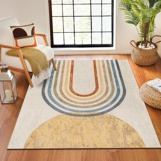 Tapis Scandinave Moderne Lavable en Machine Multicolore/Beige Ozu