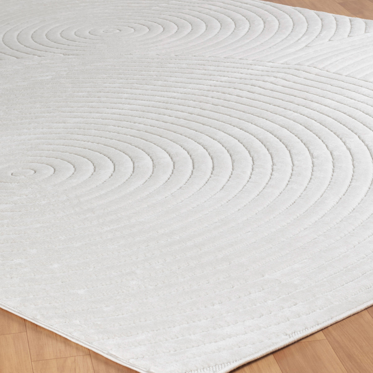 Tapis SURYA Kaysa scandinave, motif arcs concentriques en relief blanc, vue 6