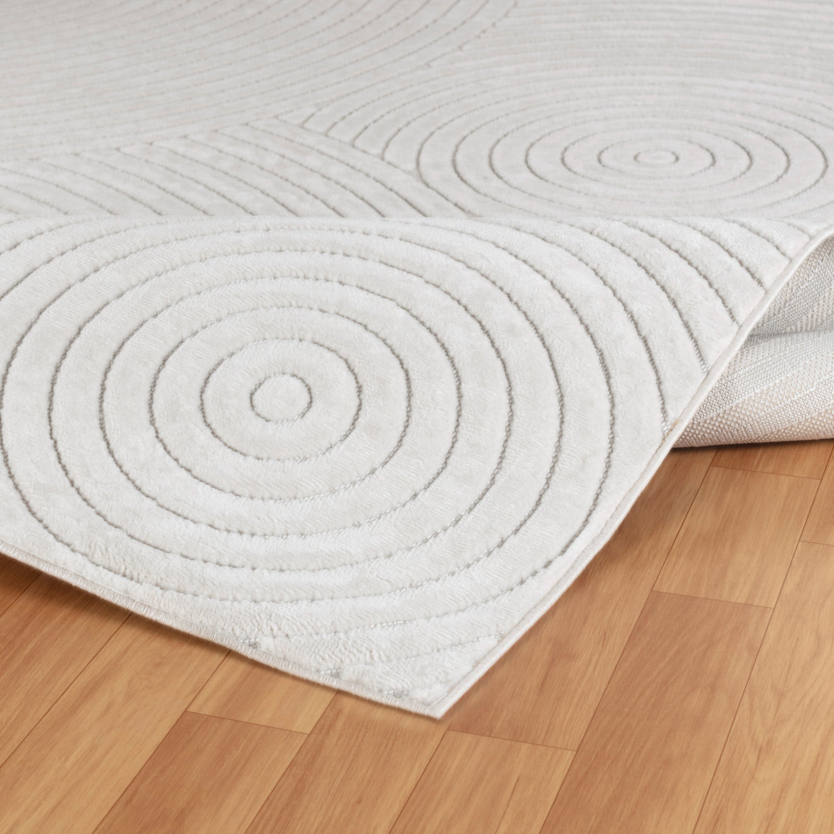 Tapis SURYA Kaysa scandinave, motif arcs concentriques en relief blanc, vue 4