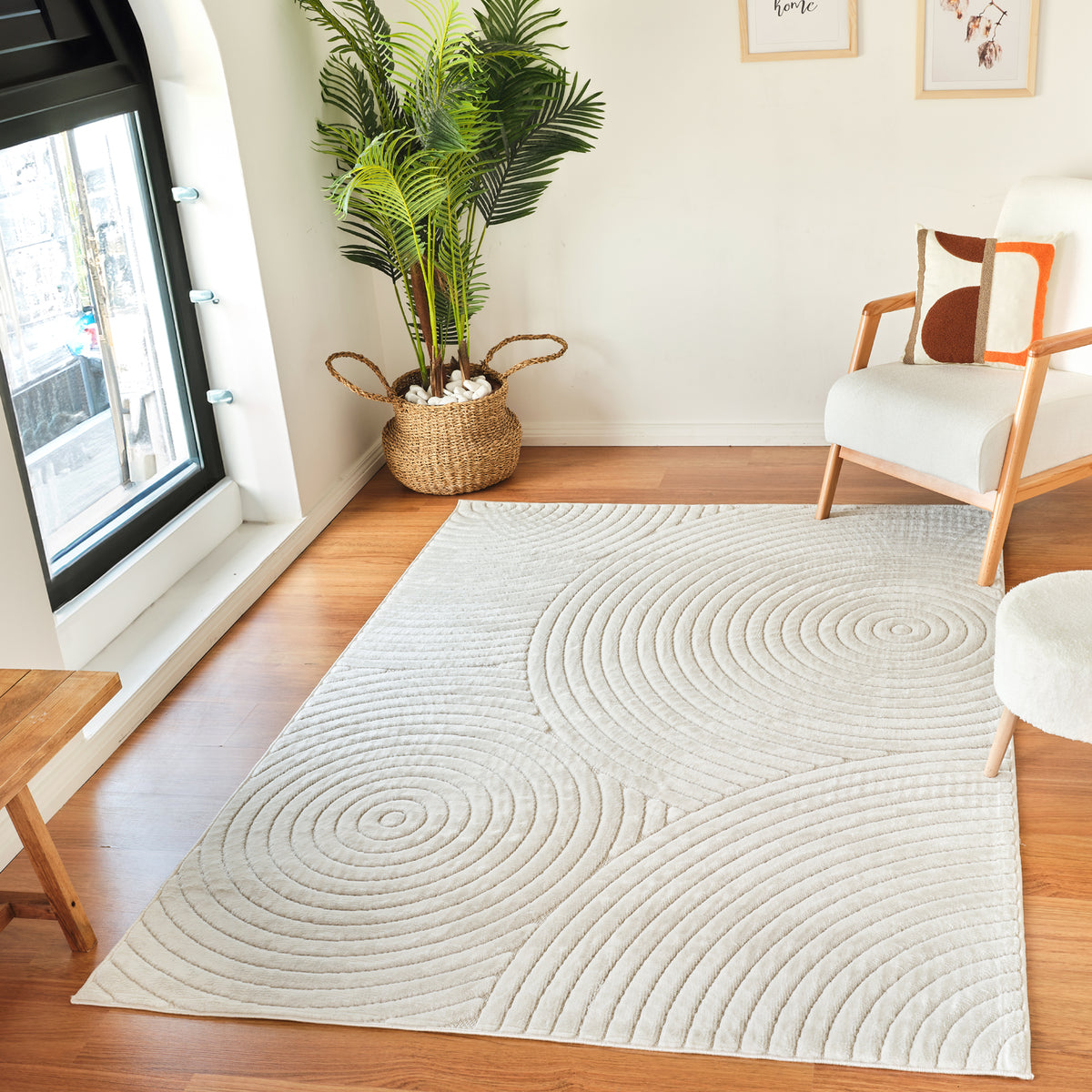 Tapis SURYA Kaysa scandinave, motif arcs concentriques en relief blanc, vue 9