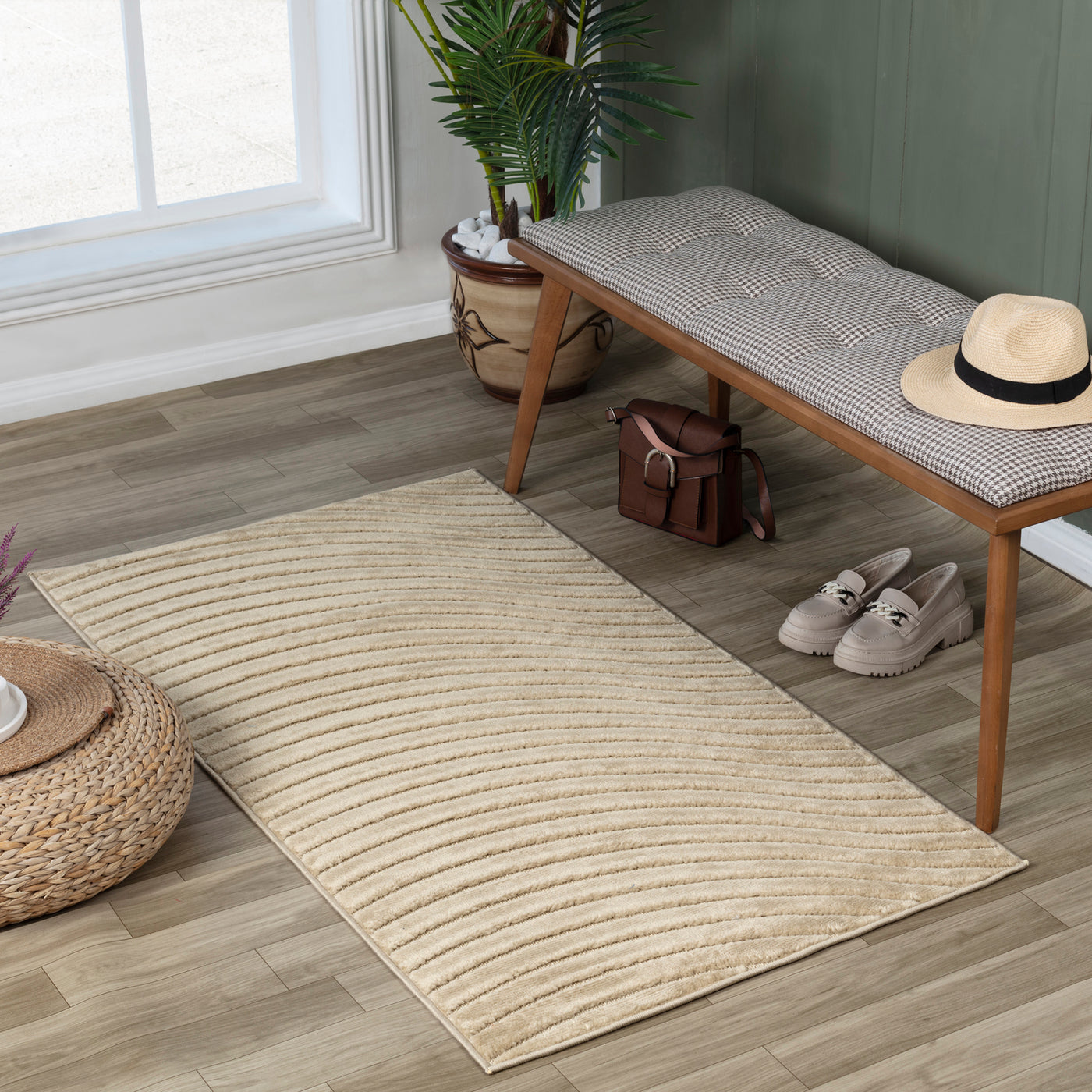 Tapis d'Intérieur/Extérieur Scandinave Moderne Beige  Kuta