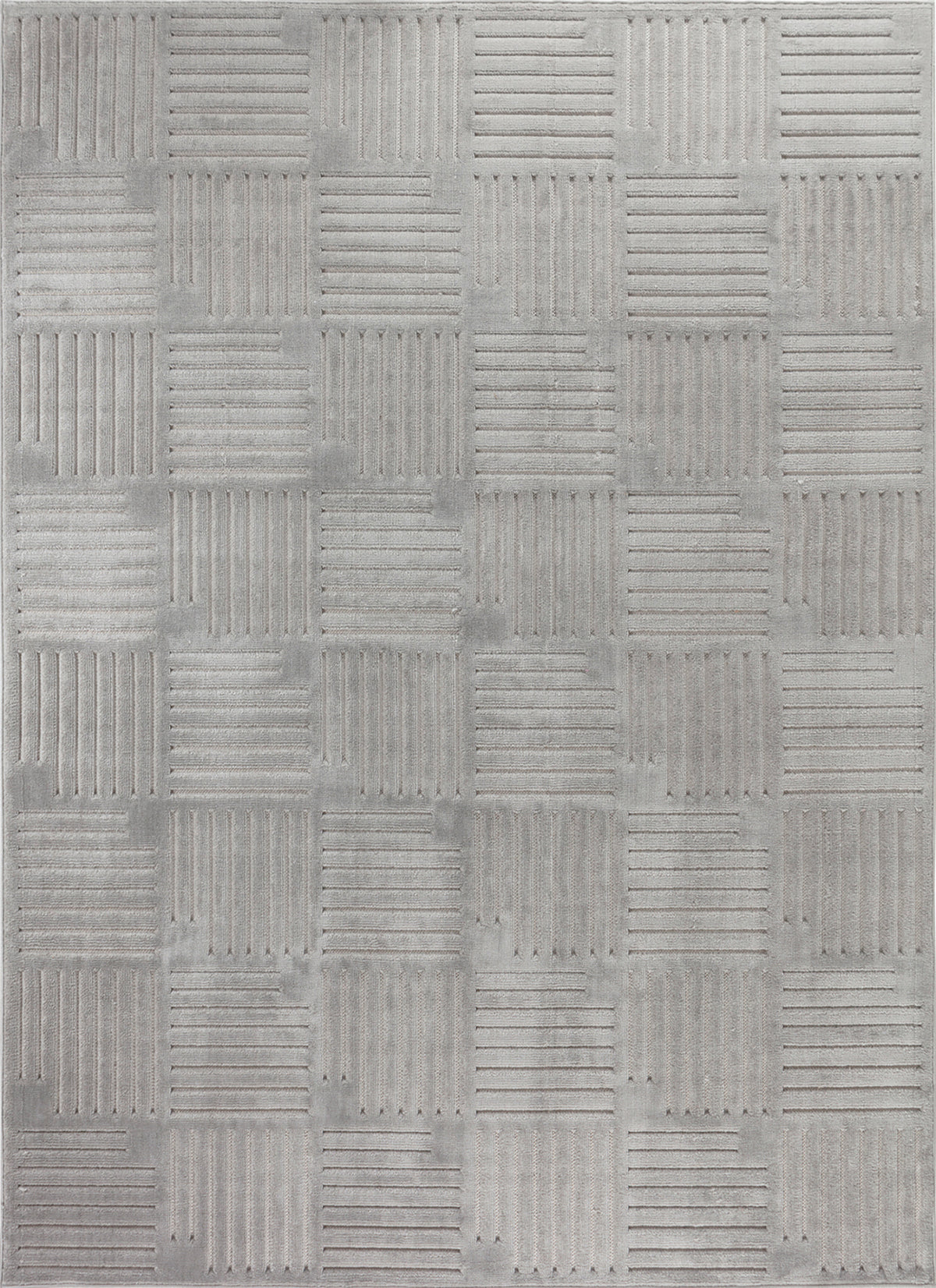 Tapis SURYA Curico scandinave, motif carrés striés en relief, gris, vue 11