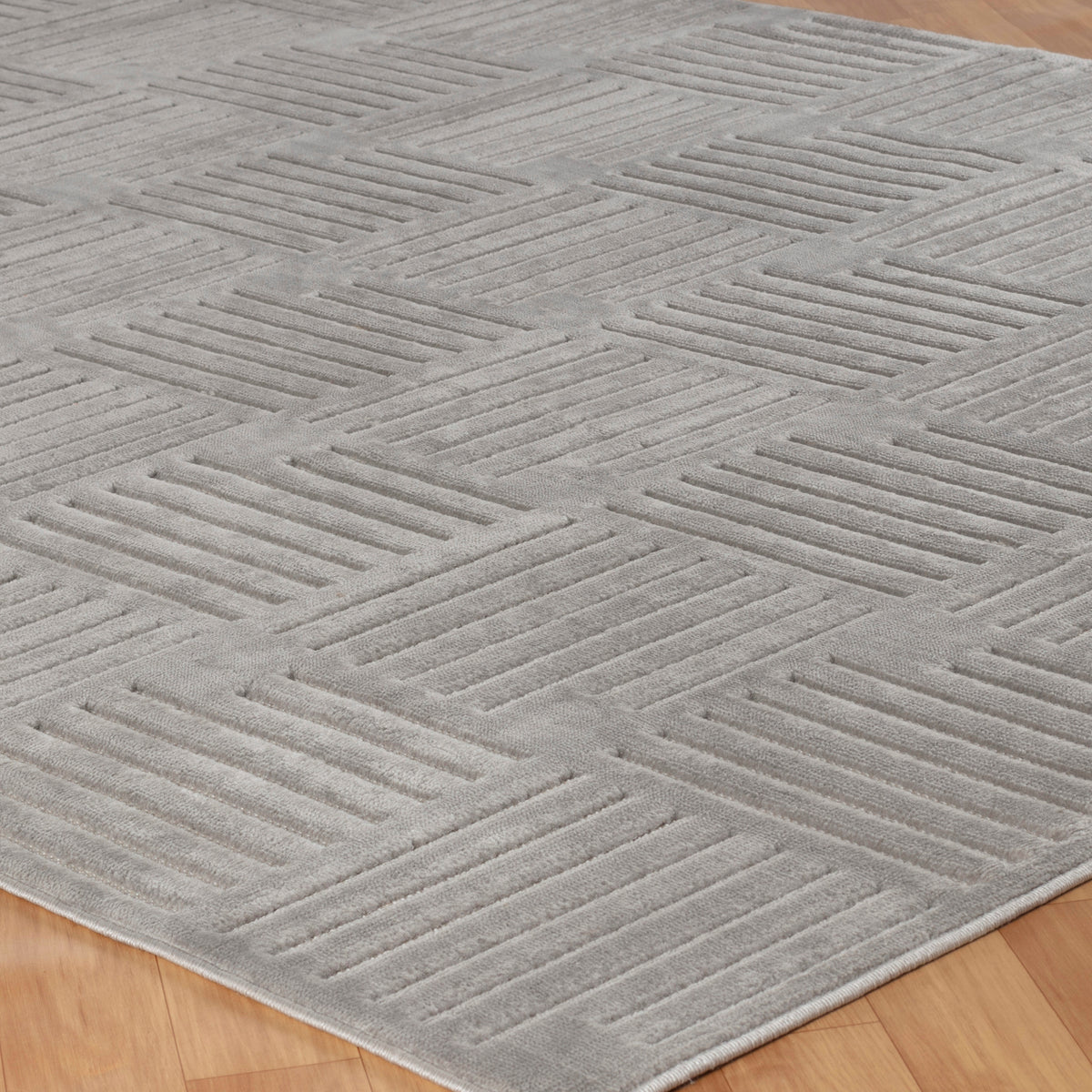 Tapis SURYA Curico scandinave, motif carrés striés en relief, gris, vue 7