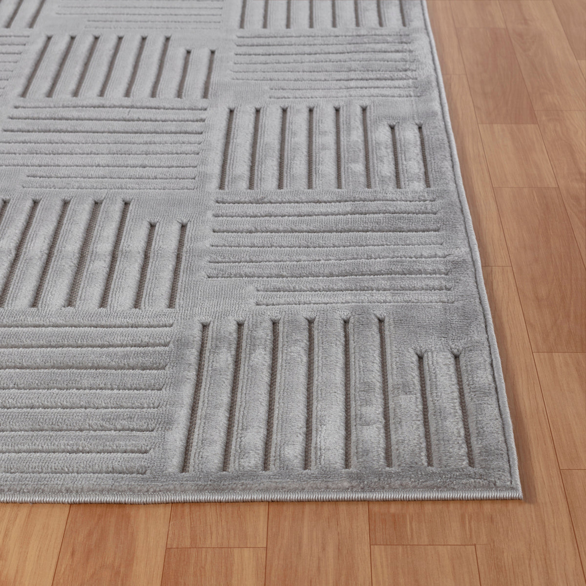 Tapis SURYA Curico scandinave, motif carrés striés en relief, gris, vue 6