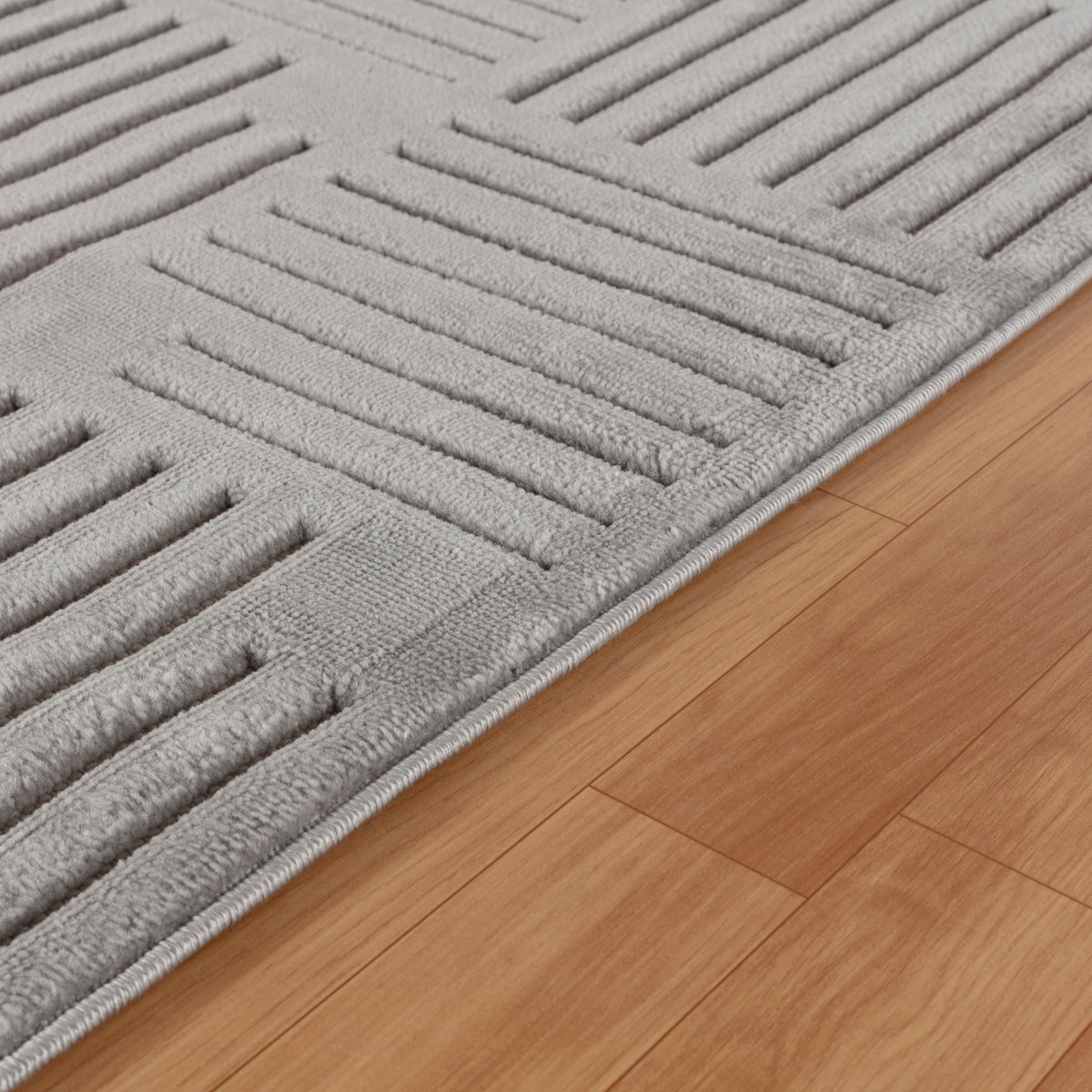 Tapis SURYA Curico scandinave, motif carrés striés en relief, gris, vue 4