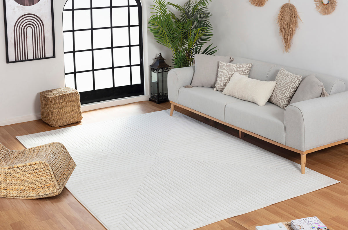 Tapis SURYA Rockford moderne, relief de lignes géométriques ton sur ton blanc, vue 11