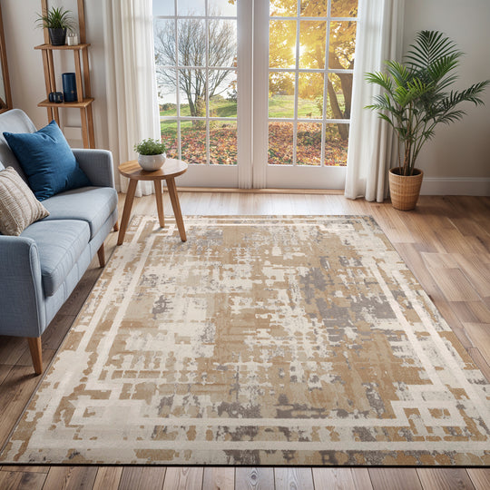 Tapis Abstrait Moderne Beige/Gris Goshen