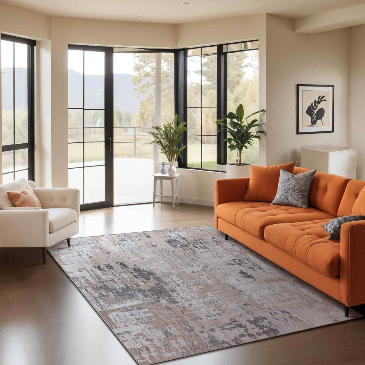 Tapis SURYA Noida moderne, motif abstrait effet usé beige, taupe et gris, vue 11