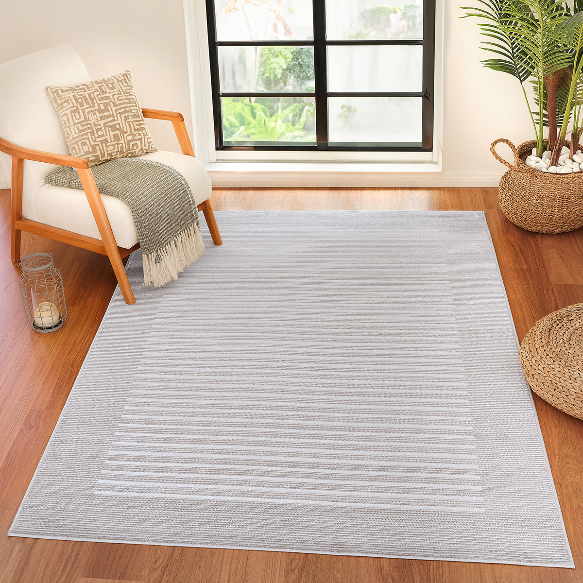 Tapis SURYA Skokie scandinave, motif rayures fines en relief, beige et crème, vue 11