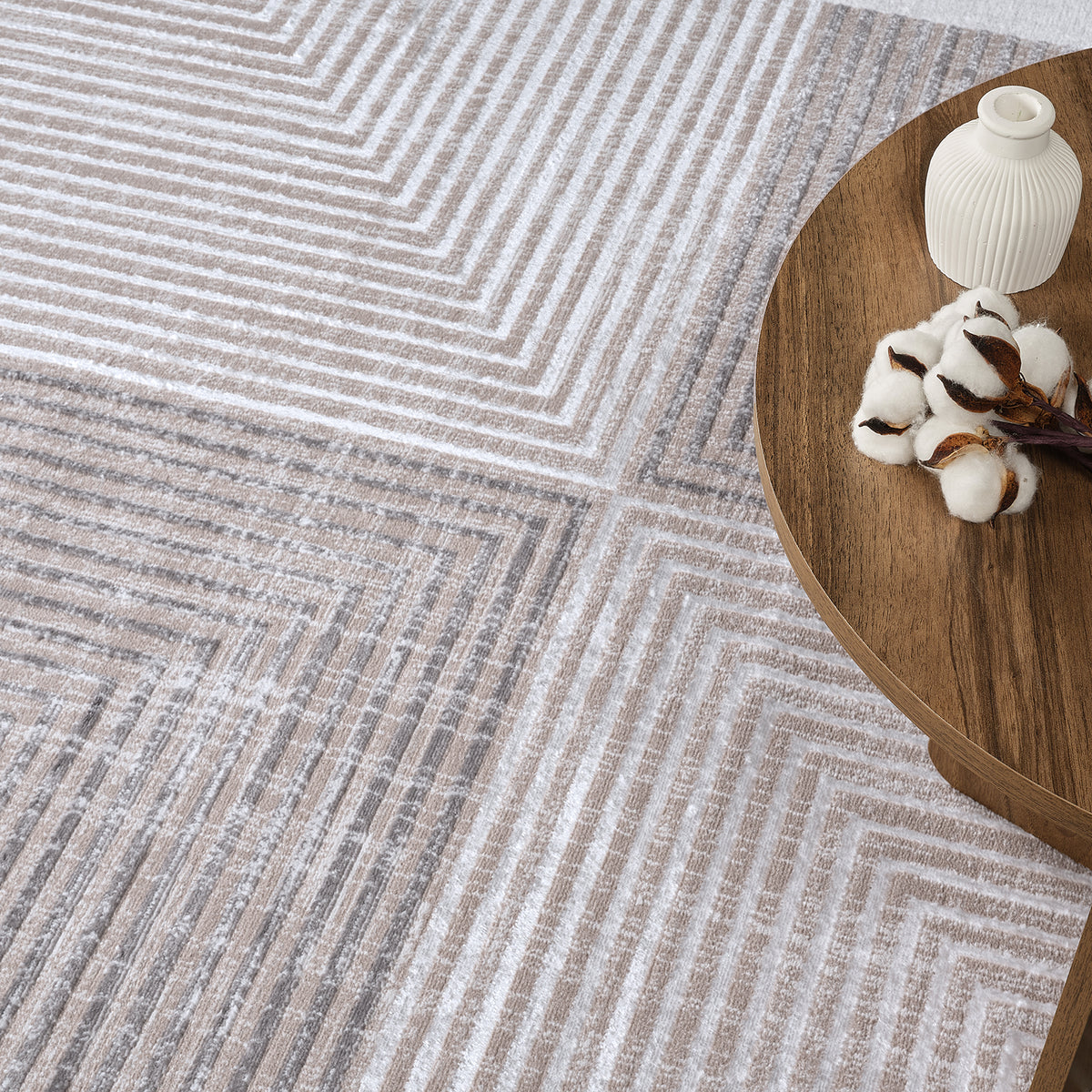 Tapis SURYA Charlestown moderne, blocs géométriques gris et beige à fines lignes, bordure claire, vue 9