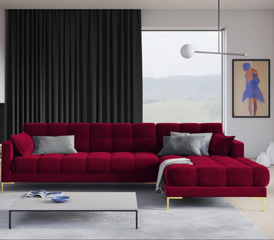 Canapé d'angle droit MICADONI Mamaia 5 places en Velours Rouge