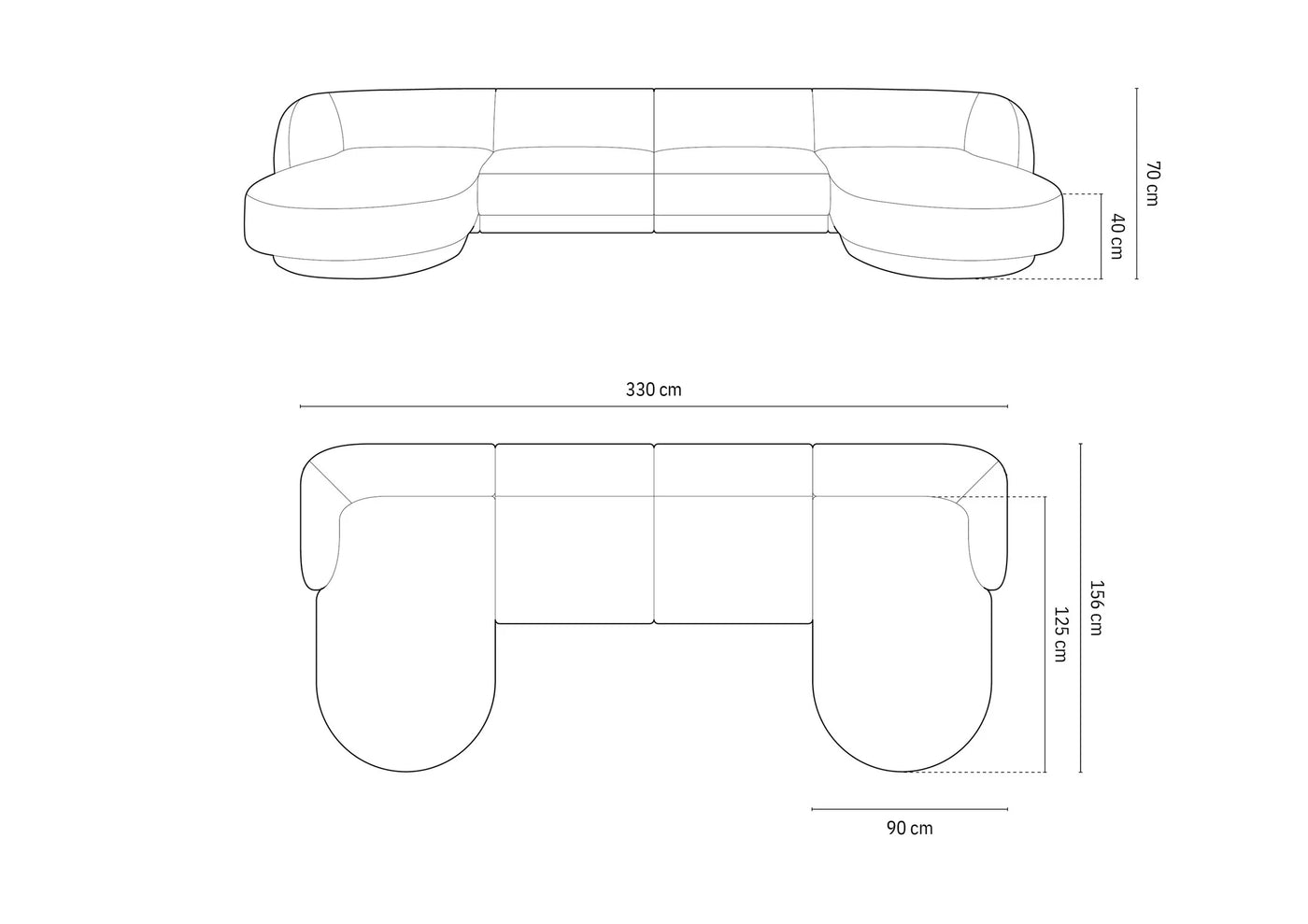 Canapé panoramique 5 places MILEY Micadoni bleu roi
