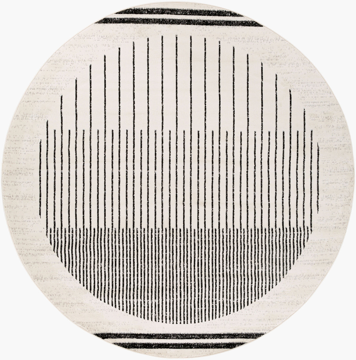 Tapis rond SURYA Santiago scandinave, motif cercle de rayures noires sur fond blanc cassé, vue 2