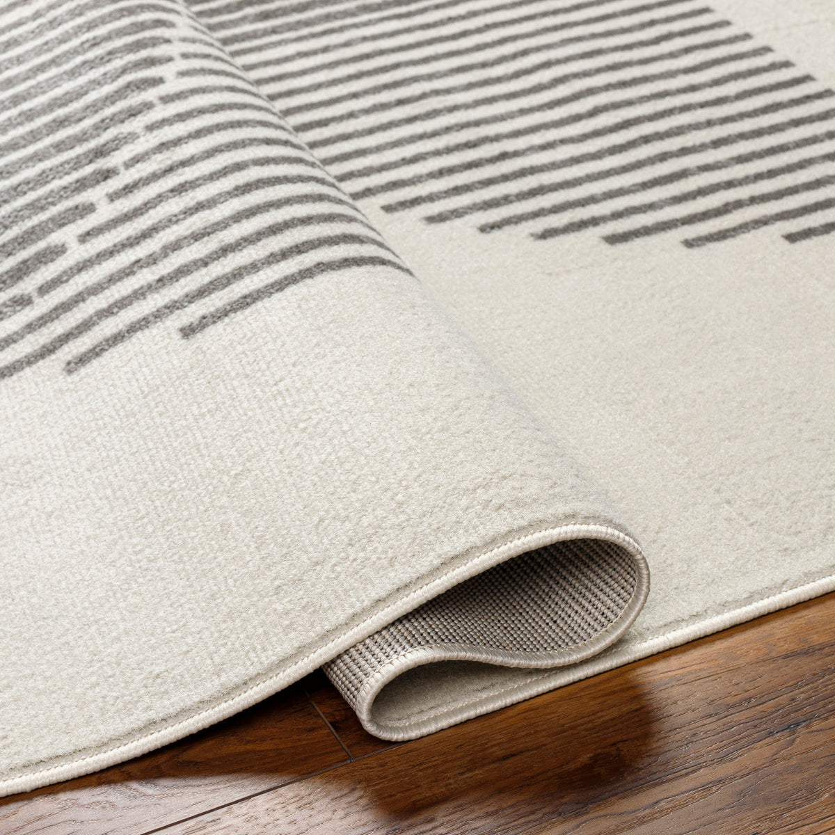 Tapis SURYA Kobe scandinave moderne, motif lignes verticales sinueuses, blanc cassé et gris, vue 4