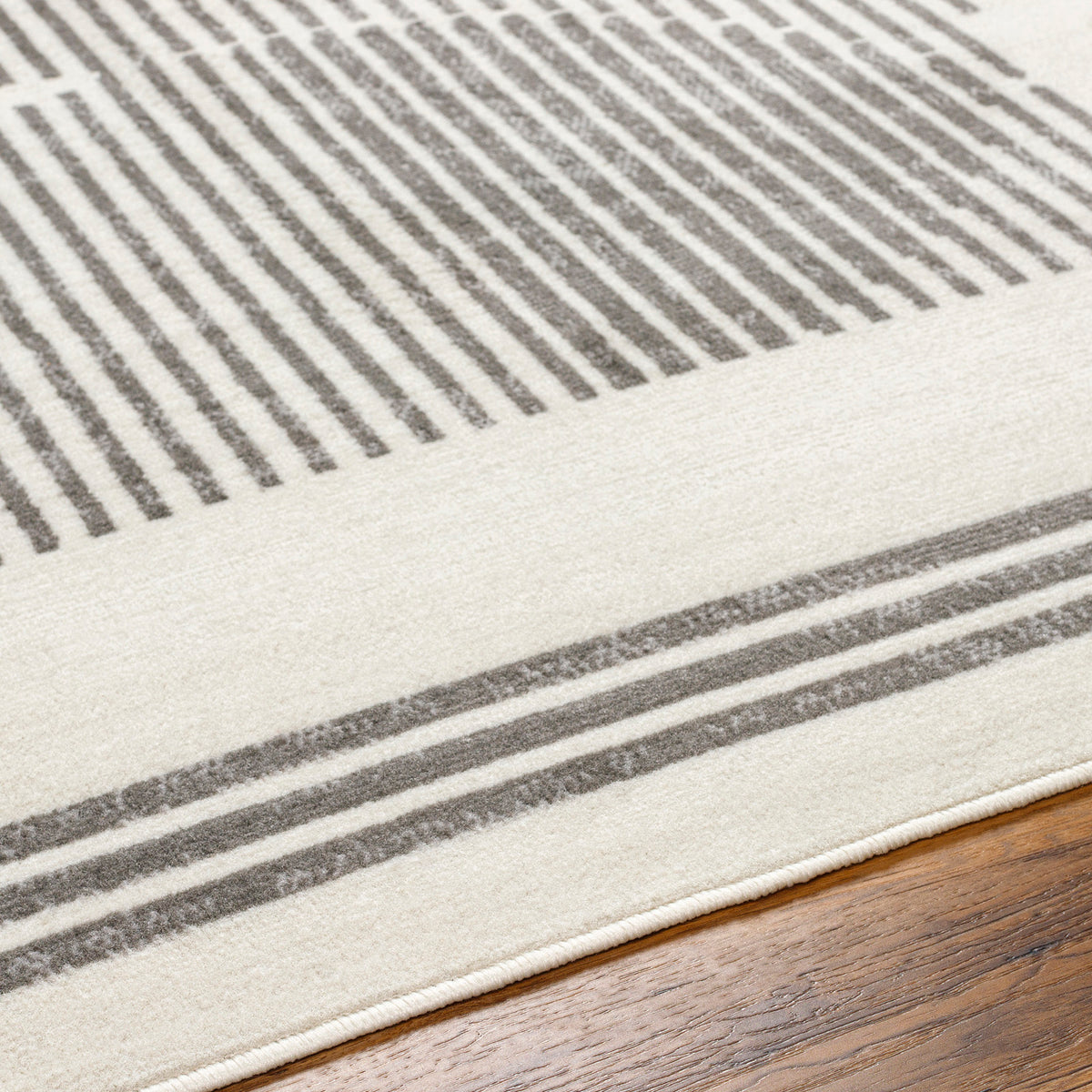 Tapis SURYA Kobe scandinave moderne, motif lignes verticales sinueuses, blanc cassé et gris, vue 3