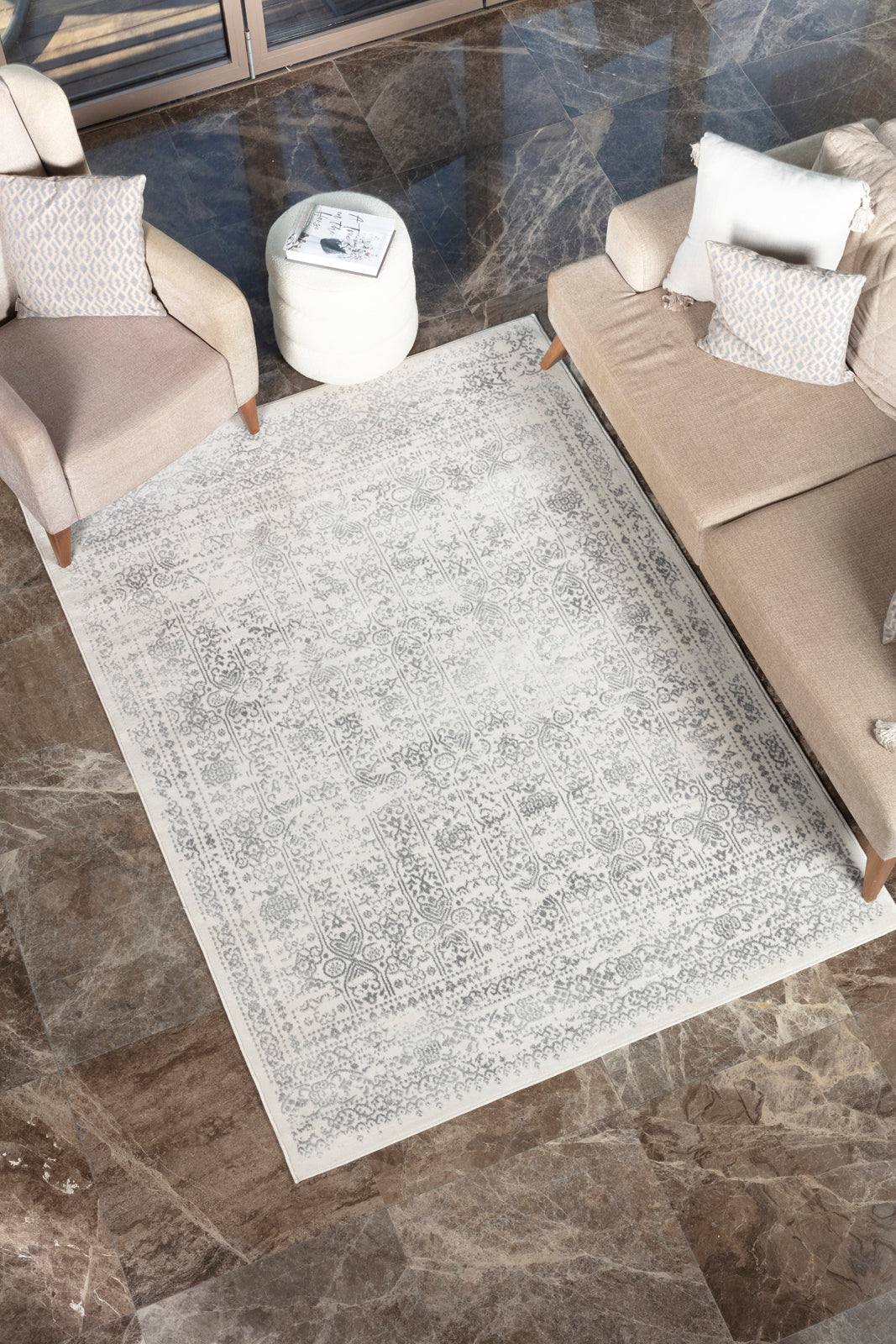 Tapis Vintage Oriental Ivoire/Gris Ottawa