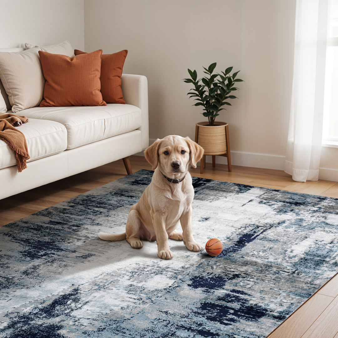 Tapis Abstrait Moderne Bleu/Blanc/Gris Helsinki