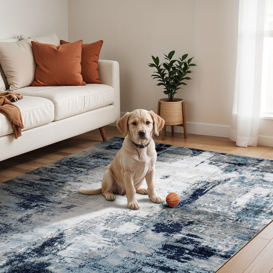 Tapis Abstrait Moderne Bleu/Blanc/Gris Helsinki