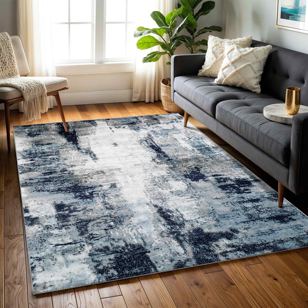 Tapis Abstrait Moderne Bleu/Blanc/Gris Helsinki