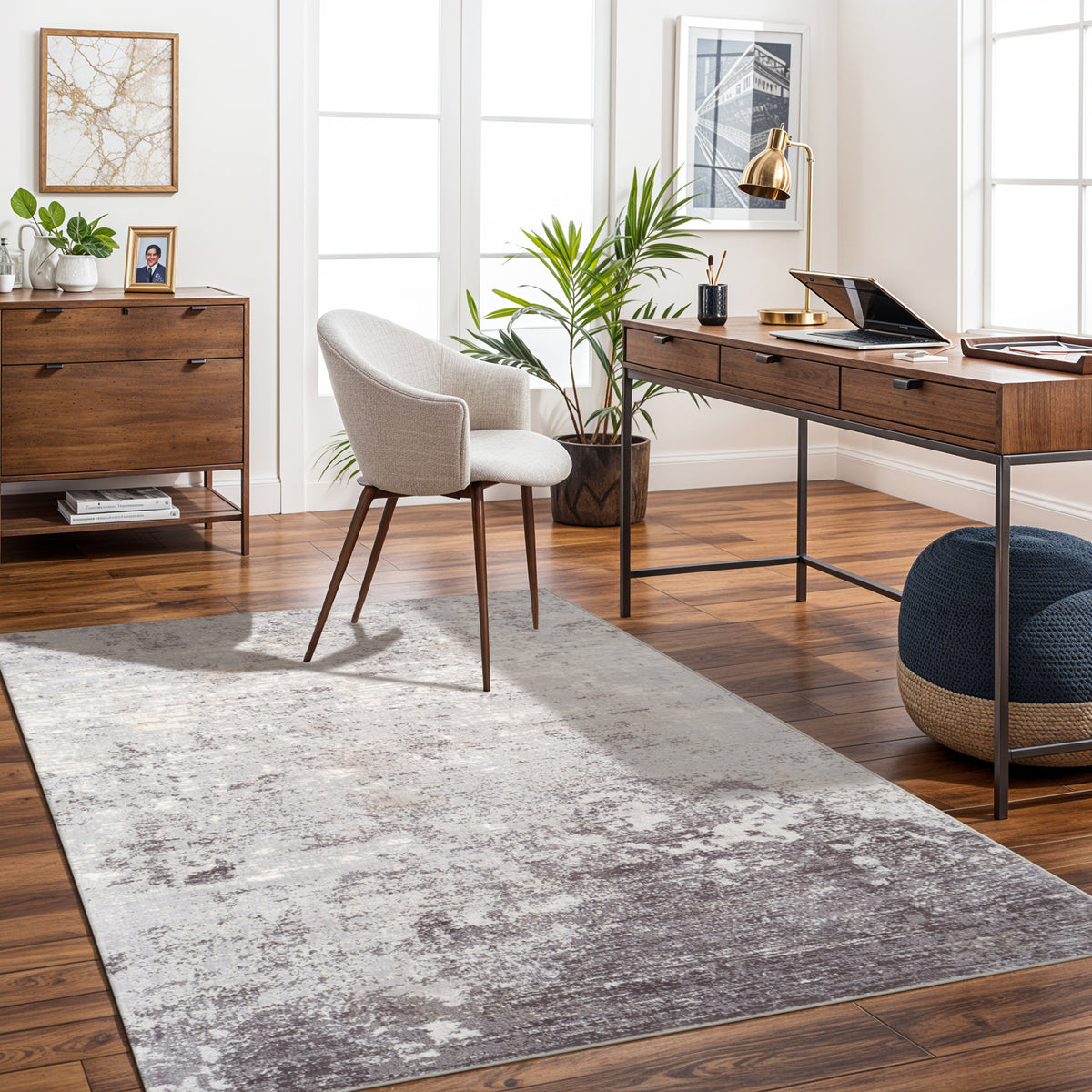 Tapis SURYA Bangkok moderne, motif abstrait dégradé gris clair et anthracite