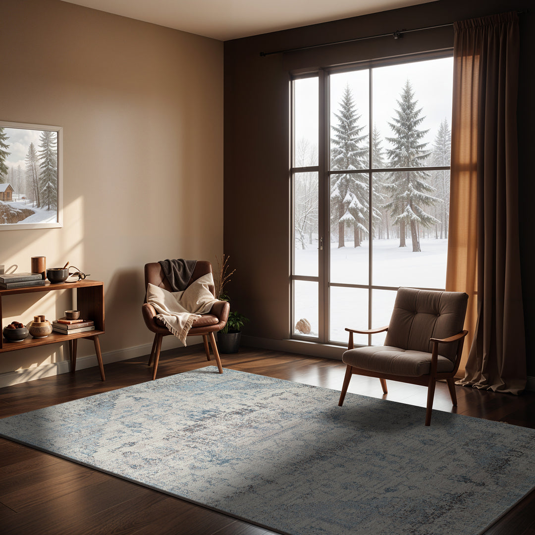 Tapis Vintage Oriental Ivoire/Bleu Tampa