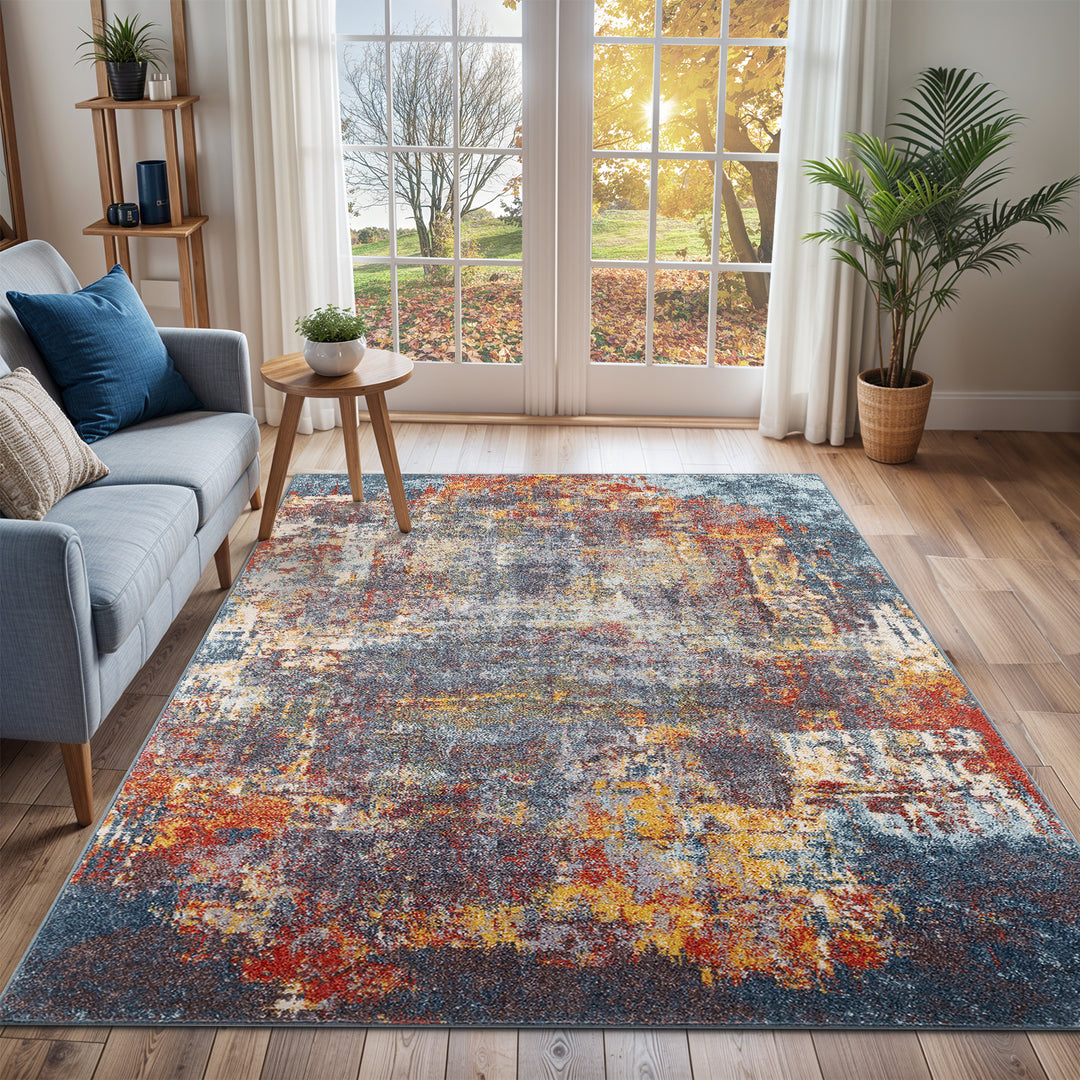 Tapis Abstrait Moderne Multicolore/Bleu Miami