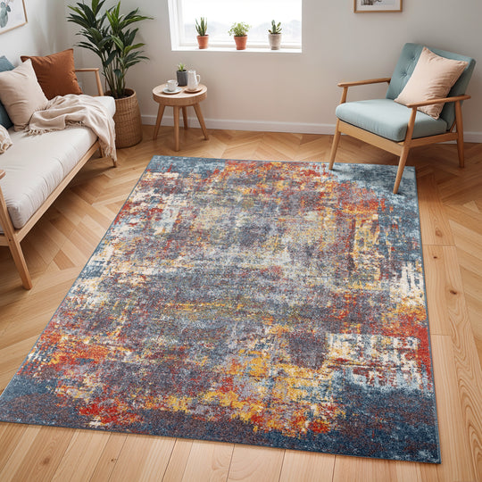 Tapis Abstrait Moderne Multicolore/Bleu Miami