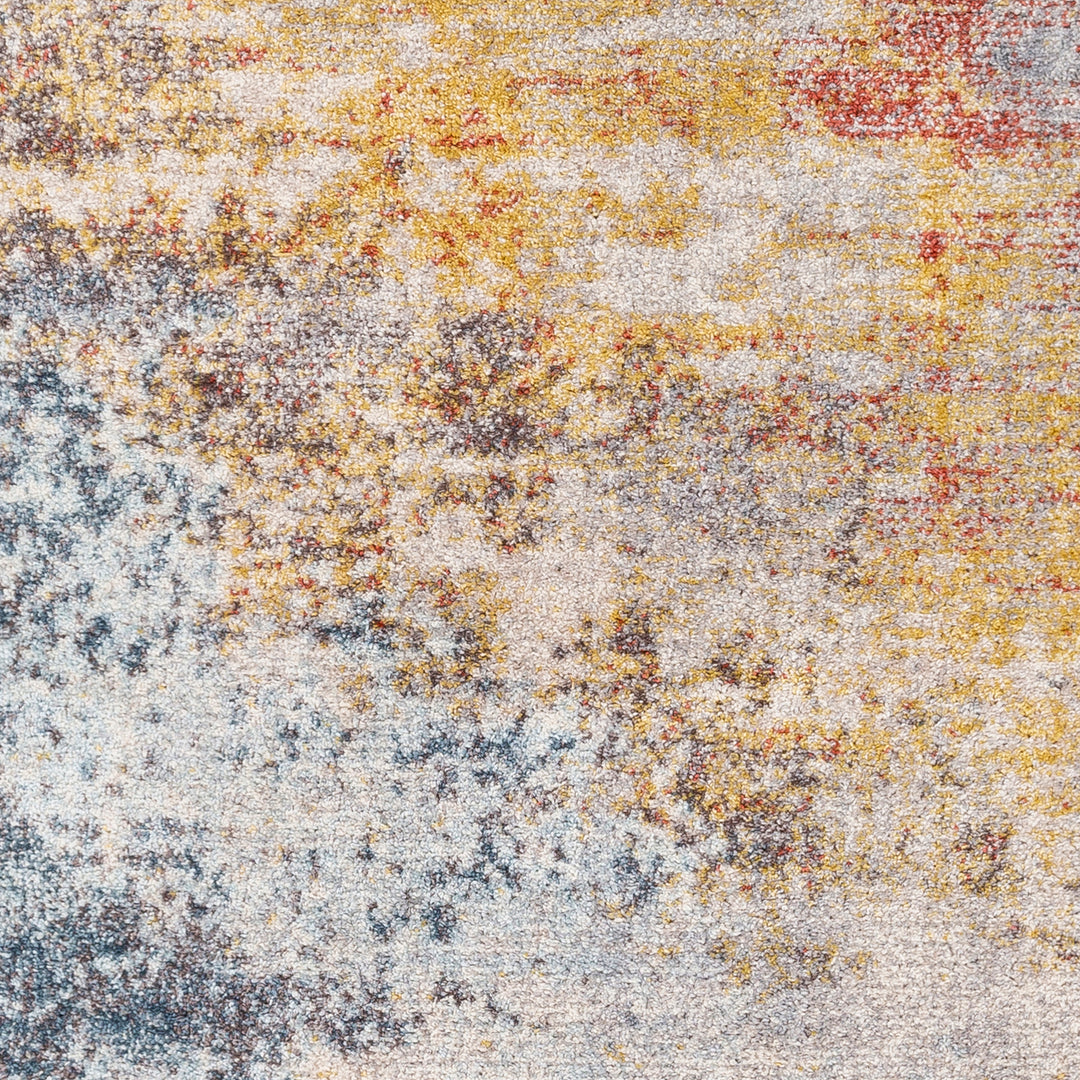 Tapis Rond Abstrait Moderne Multicolore/Orange Rond Sarasota